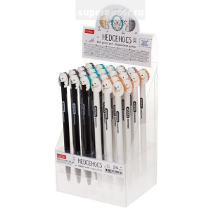 РУЧКА Hatber шариковая Автомат. Hedgehog (Ежики) Синяя 0,6мм игольч.пишущ.узел чернила soft ink 24шт