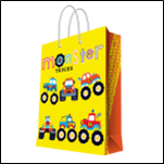 Бумажный пакет для сувенирной продукции с ламинацией, с шириной основания 26 cм, плотность бумаги 14