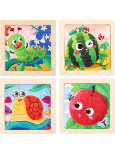 Деревянная игрушка. Пазл-рамка /Ягоды, насекомые/ (11x11 см, 4 шт. в наборе) (арт.ИД-0211)