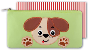 Пенал школьный арт.43663/25 ЩЕНОЧЕК (без наполнения, 20x10см, кожзам., аппликация, декор. вышивка, з