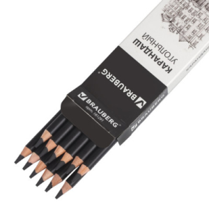 Карандаш (1 штука) угольный BRAUBERG ART CLASSIC, СРЕДНИЙ, круглый, корпус черный, заточенный, 18129