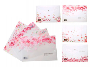 Папка канцелярская CHERRY BLOSSOM, 21х29,7 см, на кнопке, пластиковая, плотность 170 мкм, 4 дизайна 