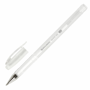 Ручка гелевая BRAUBERG /White Pastel/, БЕЛАЯ, корпус прозрачный, узел 1 мм, линия письма 0,5 мм, 143