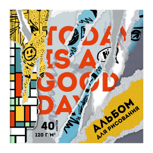 Альбом для рисования 40 л, арт. 63507 ОБРЫВКИ ГАЗЕТ (170х170 мм), блок - белый офсет 120 г/м², облож