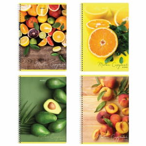 Тетрадь А4, 80 л., BRAUBERG, гребень, клетка, обложка картон, /Фрукты/, 404051