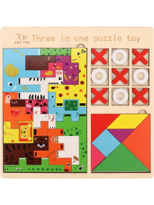 Деревянная игрушка. Головоломка 3 в 1 /Животные/ (22,3x22,3x0,5 см) (арт.ИД-0191)