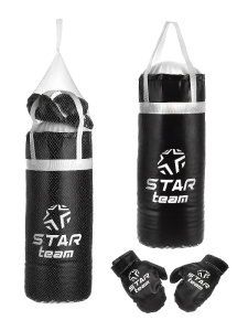 Боксерский набор /STAR TEAM/ №4, цвет черный, вес: груша 7,5 кг, перчатки 200 гр, в сетке 60 см