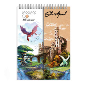 Скетчпад А5 148х210 мм, 40 л, блок - белый офсет, крафт-бумага 80 г/м², арт. 62772 СКАЗОЧНЫЙ МИР /об