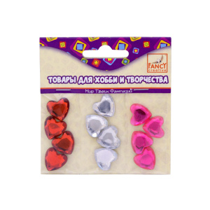 Камни самоклеящиеся СЕРДЕЧКИ разноцветные, d= 1,5см, 12шт., полимерные, п/п с е/п