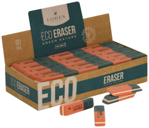 Ластик LOREX ECO GREEN NATURE натуральный каучук 57х14х8 мм прямоуг. красно-синий мягкий индив.штрих