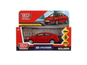 Машина металл HYUNDAI SOLARIS длина 12 см, двер, багаж, инерц, красный, 