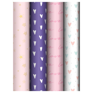 Упаковочная бумага глянц. 70*100см, MESHU /Love pattern/, 80г/м2, ассорти 4 дизайна
