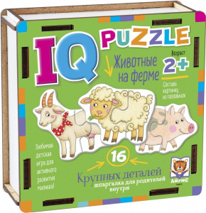 IQ Пазл деревянный. Животные на ферме 2+