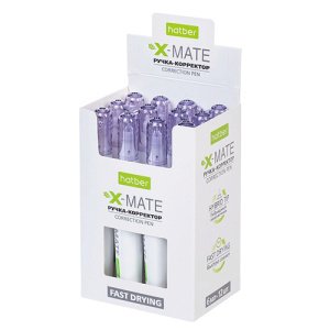 Ручка-корректор Hatber X-Mate 6ml с гибрид.наконечником с колпачком и клипом  в картонной Дисплей-ви