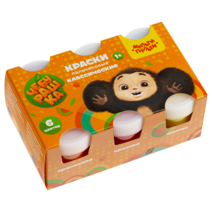 Краски пальчиковые классические с НАКЛЕЙКАМИ Мульти-Пульти /Чебурашка - Мои первые пальчиковые краск