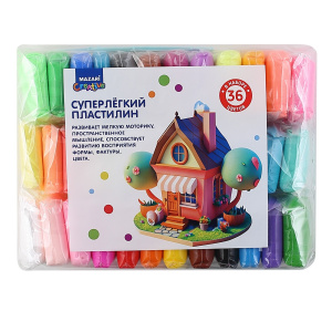 Суперлёгкий пластилин, 36 цветов по 13 г, пластиковые стеки 3 шт в комплекте, ОПП-упаковка