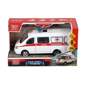 Машина пластик свет-звук ГАЗЕЛЬ СКОРАЯ 20см, отк.дв.,инер, кор. Технопарк в кор.2*12шт
