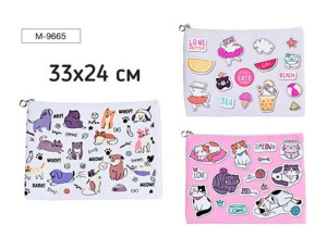 Папка канцелярская CUTIES, 33х24 см, полиуретан, на молнии, 3 дизайна в ассортименте, ОПП-упаковка