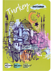 Скетчбук А5 Стамбул (7БЦ, soft touch+выб лак, 48л, 160г, белая бумага) С48-3786