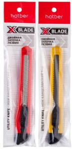 Нож Канцелярский Hatber X-BLADE 9мм PUSH-LOCK в пакете с европодвесом