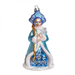 Снегурочка с волшебной палочкой в голубой шубке (стекло) 8,5х7,5х15,5 см
