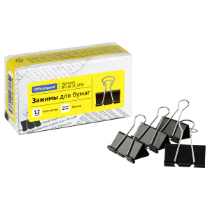 Зажимы для бумаг 25мм, 12шт., черные BCLBL25_1236 (10702070/190724/3248444/1, Китайская Народная Рес
