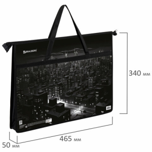 Папка для рисунков и чертежей с ручками BRAUBERG А3, пластик, молния сверху, /Night city/, 273410