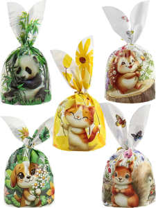 Подарочные пакеты, набор, /Забавные зверята/, 13,5*22см, 35 шт., завязки в комп-те ППК-7658