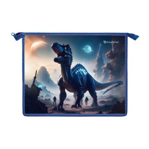 Папка д/тетрадей 1 отд. А5 Schoolformat КОСМИЧЕСКИЕ ДИНОЗАВРЫ молния 235х190х50 мм синий пластик, ка