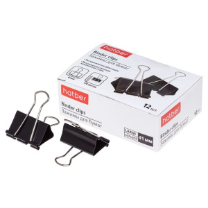 Зажимы для Бумаг Hatber 41мм черные 12шт.   в картонной коробке