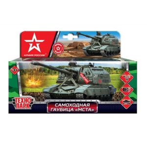 Модель металл свет-звук МСТА-ГАУБИЦА АРМИЯ РОССИИ 12 см, башня, инерц, кор. Технопарк в кор.2*24шт