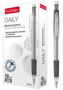 Карандаш механический Hatber 0,5мм с ластиком Daily 12шт. в картонной коробке