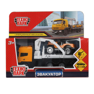 Машина металл ЭВАКУАТОР эвакуатор 12см с машиной 7см, инерция подвижный КРАН Технопарк