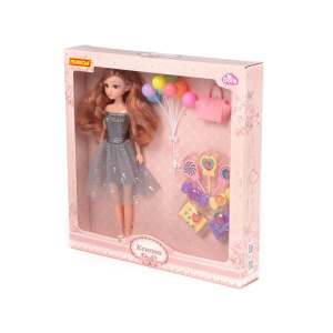 Кукла /Ксюша/ (30 см) в платье + аксессуары (9 элементов) (в коробке №4)