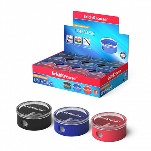 Пластиковая точилка ErichKrause® Universe с контейнером, цвет корпуса ассорти (в коробке по 24 шт.)