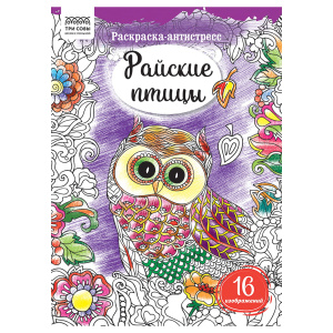 Раскраска А4, 16 стр., ТРИ СОВЫ /Антистресс. Райские птицы/ PА4_58092