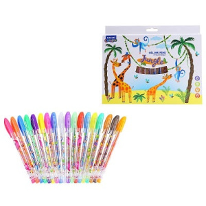 Набор ручек гелевых с блёстками JUNGLE, с ароматизированными чернилами, 18 цв., пулевидный пиш.узел 