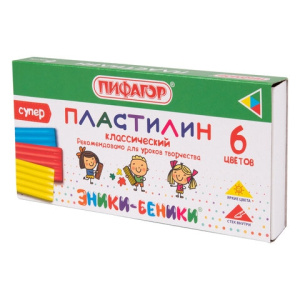 Пластилин классический ПИФАГОР /ЭНИКИ-БЕНИКИ СУПЕР/, 6 цветов, 120 г, стек, 106428