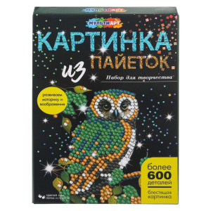 Картина пайетками 26*18 см сова МУЛЬТИ АРТ 