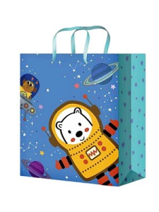 Optima Пакет подарочный с глянцевой ламинацией 18x23x8см (М) Медвежонок в космосе, 128 г ППК-4363