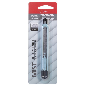 Нож Канцелярский Hatber Mist 9мм AUTO-LOCK металл.направл. в блистере с европодвесом