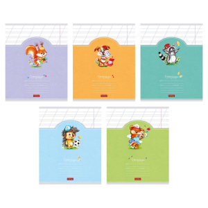 Тетрадь 12л А5ф КОСАЯ линия на скобе  5 диз.в блоке скругл.углы серия -Лохматики-