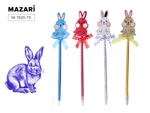 Ручка шариковая RABBIT, СИНЯЯ, пулевидный пиш.узел 0.7мм, корпус пластиковый цветной, сменный стерже