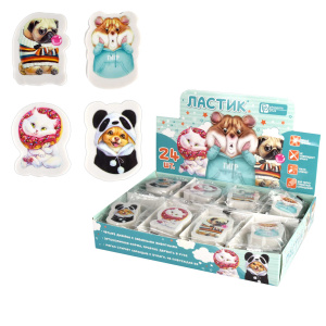 Ластик , арт.63630/ 24 МИЛЫЕ ЖИВОТНЫЕ (шоу-бокс, 24 шт., ассорти, белый, разноцветный, 27х38х10 мм, 