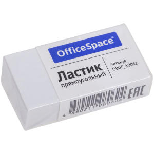 Ластик OfficeSpace, прямоугольный, термопластичная резина, картонный футляр, 38*20*10мм OBGP_10062