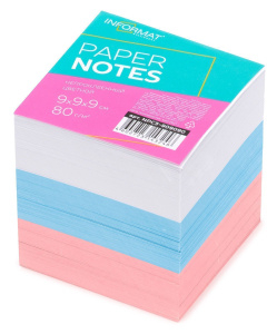 Блок д/зап. INFORMAT 9х9х9 см Куб непроклеенный ассорти триколор пастель 3 цв. 80 г/м2