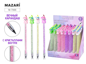 Карандаш вечный ЗАЙКИ, с кристаллами внутри корпуса, 4 цвета корпуса в ассортименте, картонный диспл