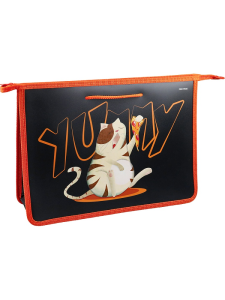 Папка детская на шнурке А4 КОТИК И ПИЦЦА (П-2122) пластик