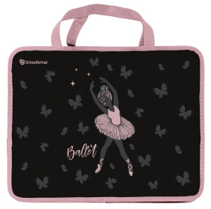 Папка д/труда с 2 ручками А4 широкая Schoolformat БАЛЕРИНА 330х260х75 мм черн. пластик, полиэстер мо