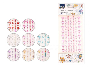 Стразы-наклейки акриловые АССОРТИ-11, 22*9,5 см, 8 дизайнов, ОПП-упаковка с европодвесом